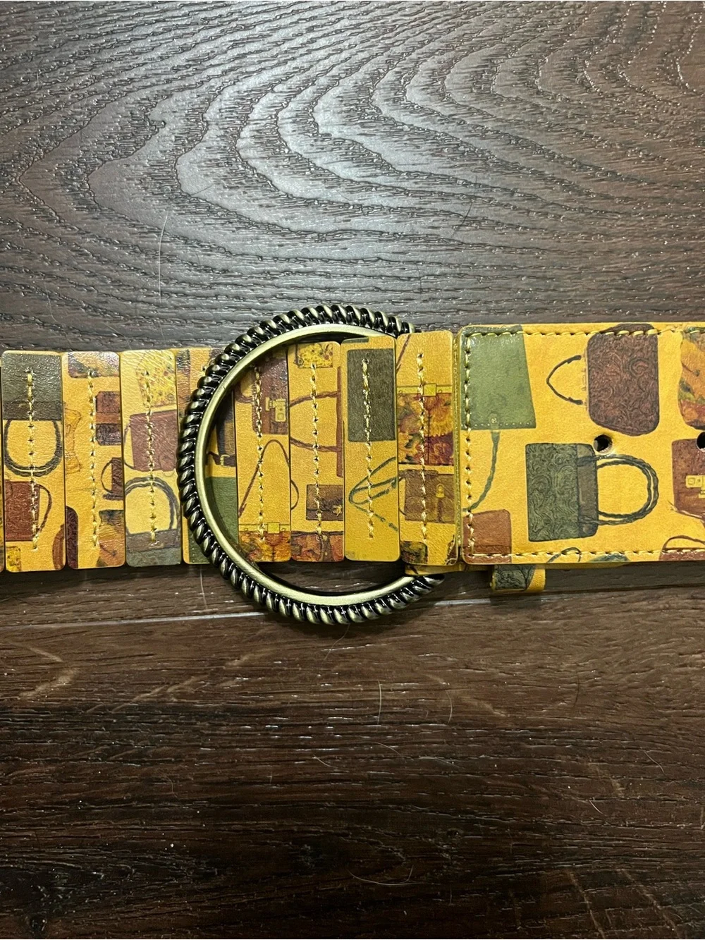 Patricia Nash Vintage Style Yellow Patchwork Stretch Belt